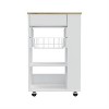 LunaLulinlk Kitchen Cart, One Drawer, Two Open Shelves, Four Casters -White / Light Oak - 2 of 4
