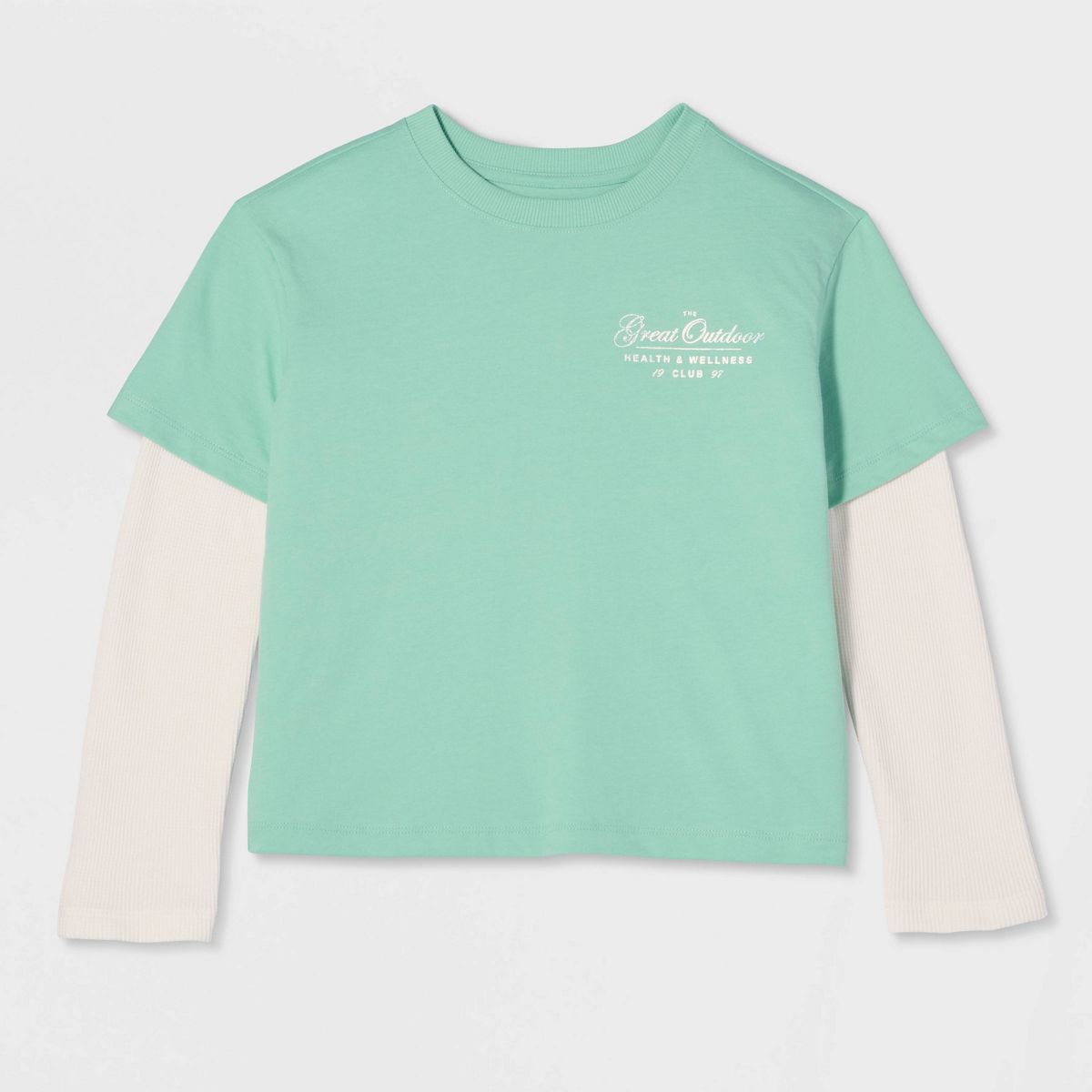 Girls' Twofer Long Sleeve Relaxed Fit 'Great Outdoors' Graphic T-Shirt - Cat & Jack™ Green - thumbnail 2