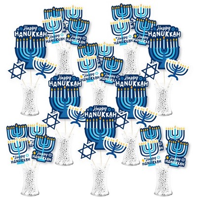 Big Dot of Happiness Hanukkah Menorah - Chanukah Holiday Party Centerpiece Sticks - Showstopper Table Toppers - 35 Pieces
