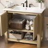 36" Brown Bathroom Floor Cabinet with Rectangular Ceramic Sink, Soft-Close Handle-Free Doors, Large Storage and Open Bottom Shelf-Maison Boucle - 3 of 4