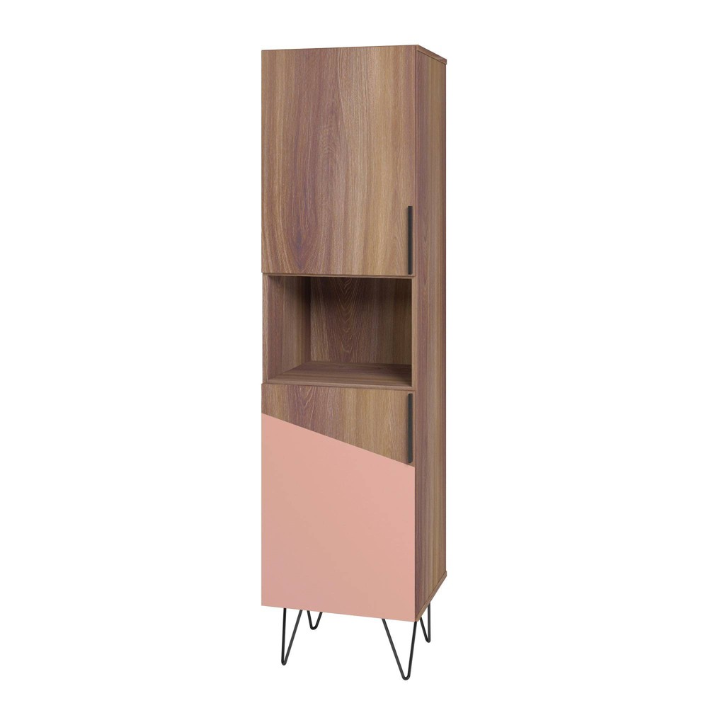 Photos - Garden & Outdoor Decoration 67.32" Beekman 5 Shelf Narrow Bookcase Cabinet Brown/Pink - Manhattan Comfort: Particle Board, Enclosed Back