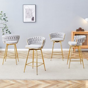 Elegant Swivel Counter Height Stools Set of 4, Seats with Back, Metal Legs, Modern Quilted Chairs for Kitchen or Bar-Maison Boucle - 1 of 4