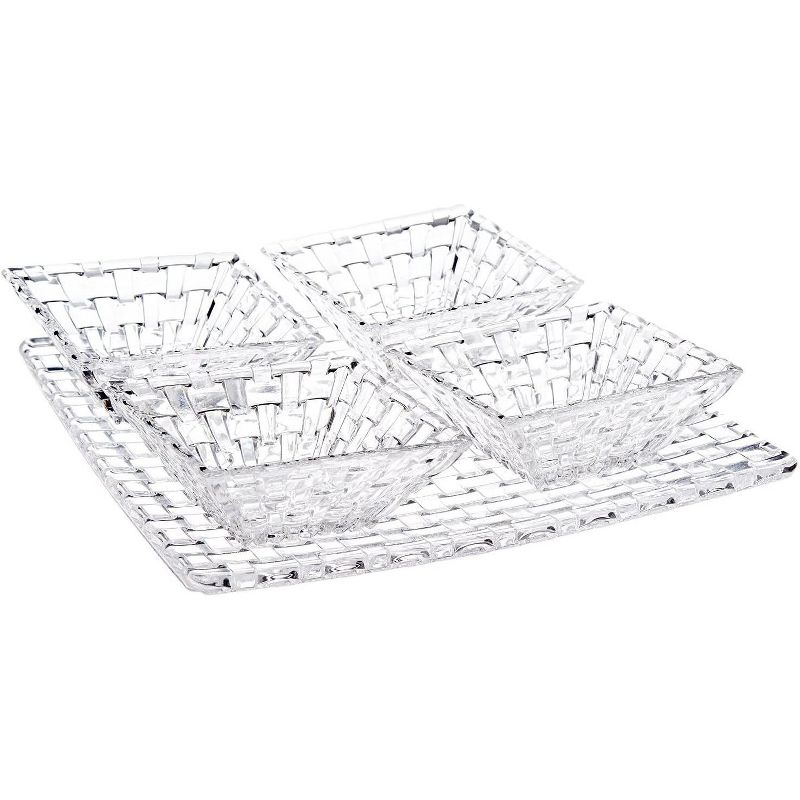 Nachtmann Bossa Nova Square Plate and 4 Bowl Set, 5 Piece Crystal Glass Set - Plate: 11 in/Bowls: 7.8 in, 1 of 8