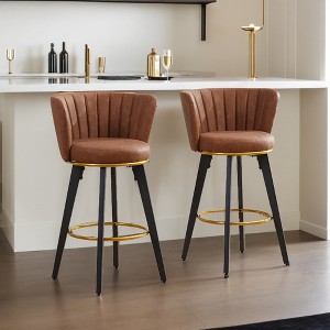 Swivel Velvet Bar Stool with Curved Back, Round Upholstered Bar Stool Counter Height Bar Stool Set of 2 Casual Bar Chair - Leovsnove - 1 of 4