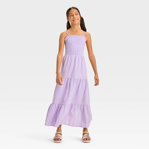 Tie-Back Ruffle Maxi Dress in Purple