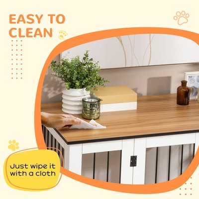 Large White Rolling Dog Crate Table with Lockable Door