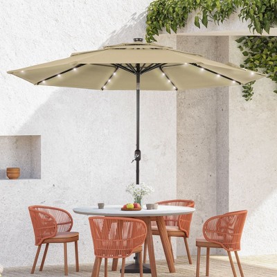 Sonkuki 10FT Outdoor 3-Tier Patio Market Umbrella w/Solar Lights and Aluminum Pole