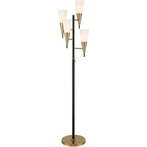 Possini Euro Design Quatro Mid Century Modern Tree Floor Lamp 71" Tall Black Gold Metal 4 Light Frosted Glass Cone Shade for Living Room Bedroom House - 1 of 4