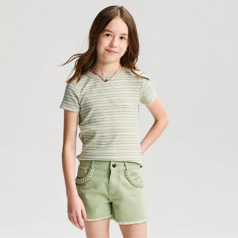 Детская футболка Cat & Jack Girls' Short Sleeve Fitted Textured, цвет: Полосатый