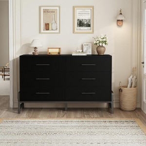 6 Dresser for Bedroom, 52" Wide Drawer with Large Storage Space, Freestanding Wooden Closet Storage Dresser Chest for Living Room, Bedroom - 1 of 4
