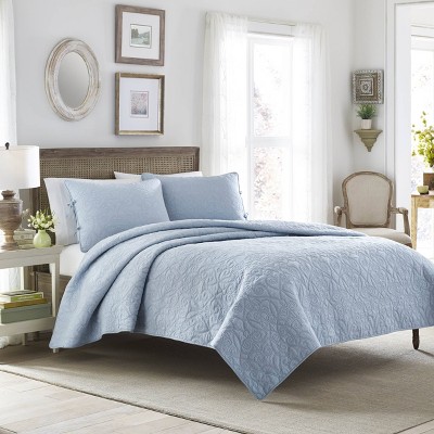 Breeze Blue Cotton Twin Reversible Quilt Set