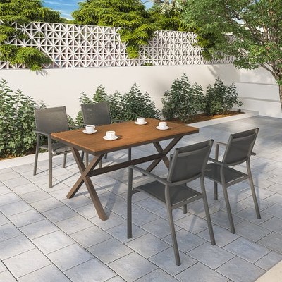 Heynemo 5 Pieces Patio Dining Sets, Aluminum Outdoor Dining Table with 4 Chairs, Removable Cushions, Ideal for Lawn, Garden, Backyard