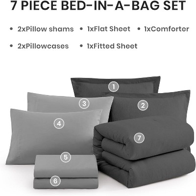 Der Rose BALHAM TRADE-7 Pieces Queen Comforter Set Bed in a Bag with Comforter Sheets Pillowcases Shams Dark Grey-7Piece-Queen 90"x90" — фото 2
