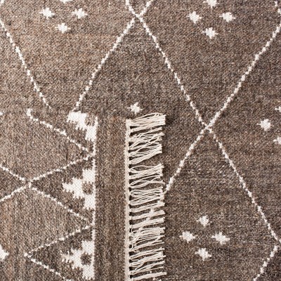 Brown and Ivory Wool Handmade Flat Woven Square Area Rug