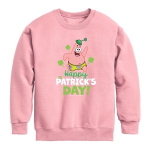 Boys' - SpongeBob Squarepants - Happy St Patricks Day Graphic Long Sleeve Fleece Sweatshirt - 1 of 4