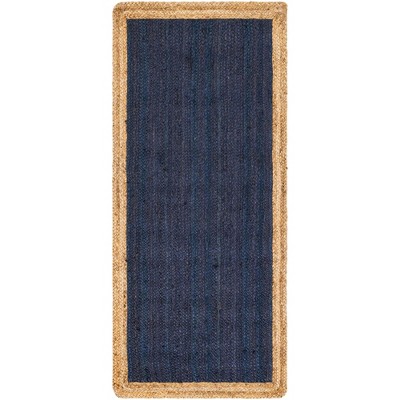 Navy Blue and Tan Braided Jute Runner Rug