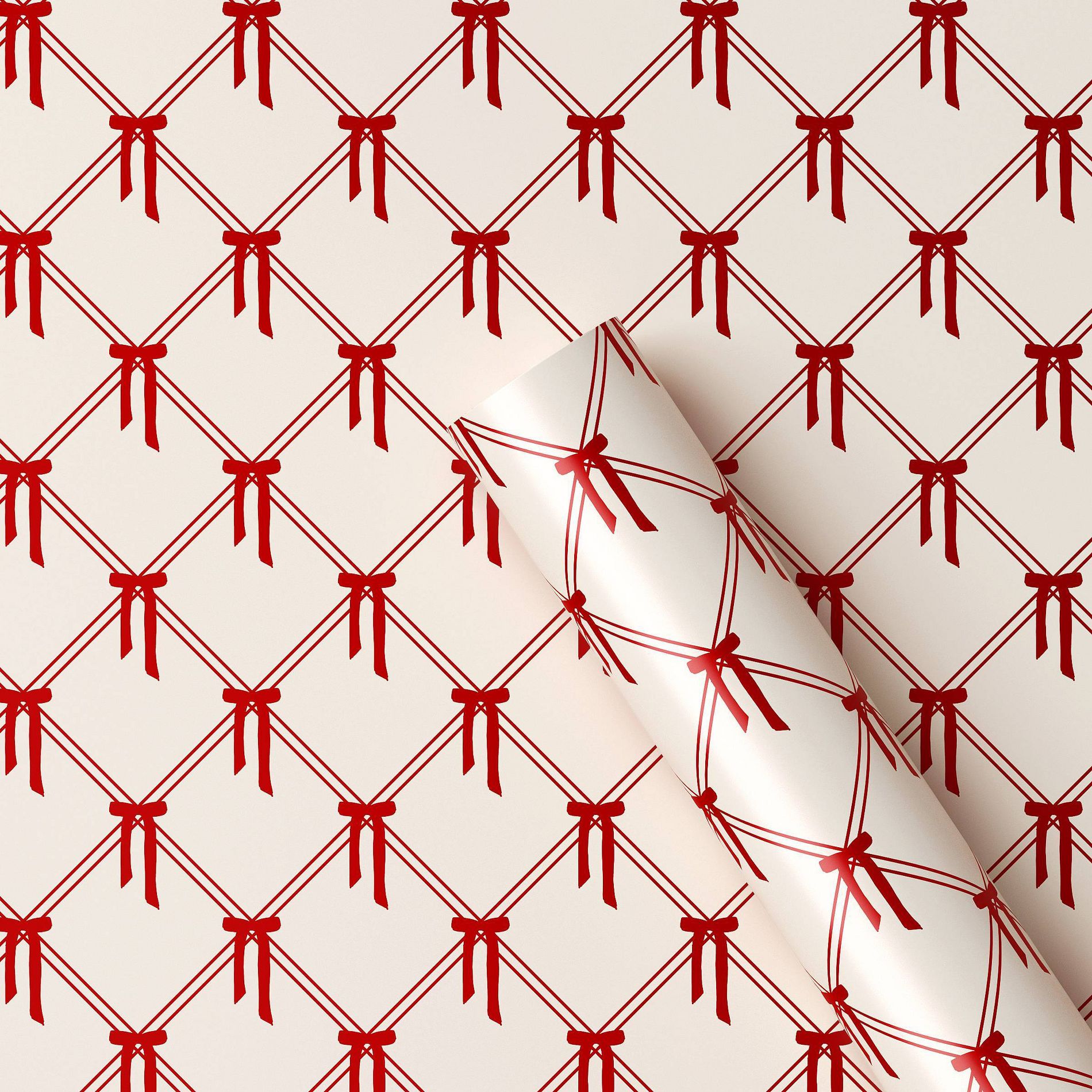 30" 25 sq ft Christmas Roll Wrap Red Bows on Cream - Wondershop™