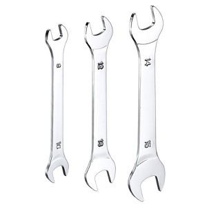 Unique Bargains CR-V Steel Mirror Polished Ultra-Thin Small Flat Head Double Open End Wrenches 3 Pcs 8x10mm / 12x13mm / 14x15mm - 1 of 4