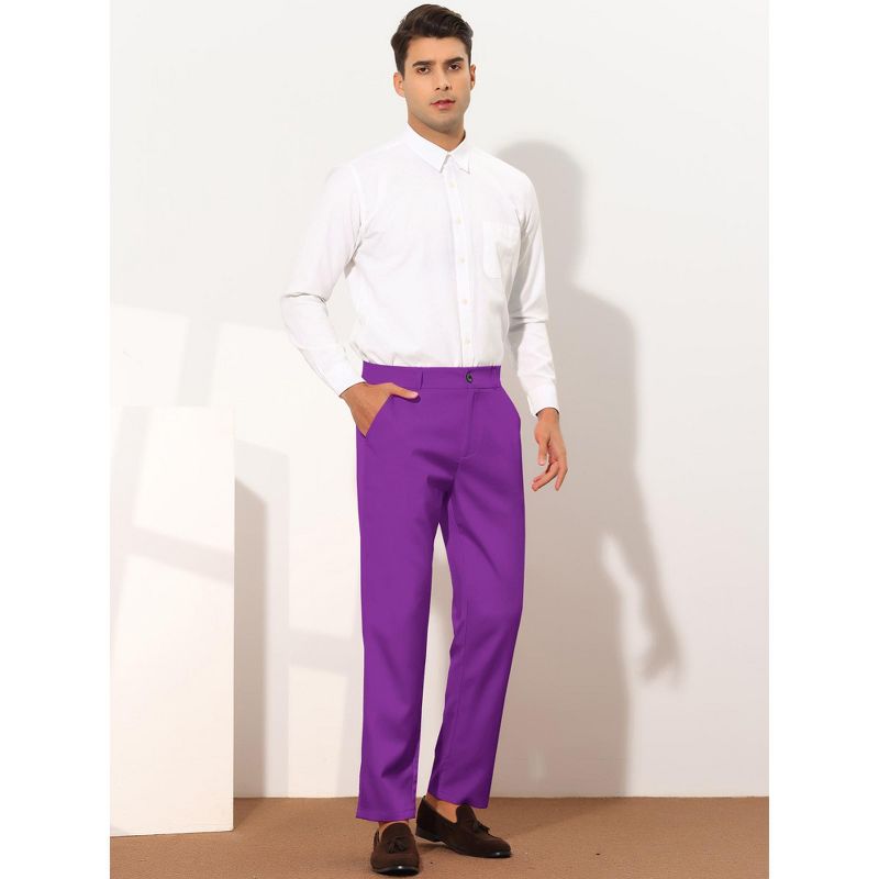 Lars Amadeus Men's Slim Fit Flat Front Solid Color Skinny Business Dress Pants, 4 of 7