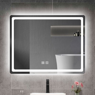 Single Bathroom Vanity Mirror With Polished Crystal Frame, LED Light Anti-Fog Wall Mirror For Vertical Or Horizontal-The Pop Home