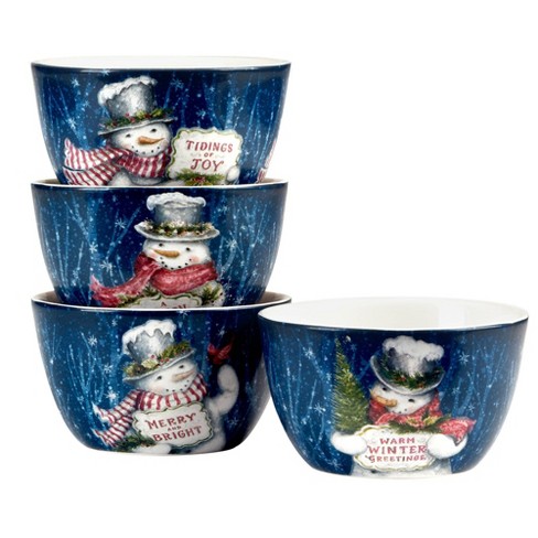 Christmas ceramics serving bowl set snowman design on sale