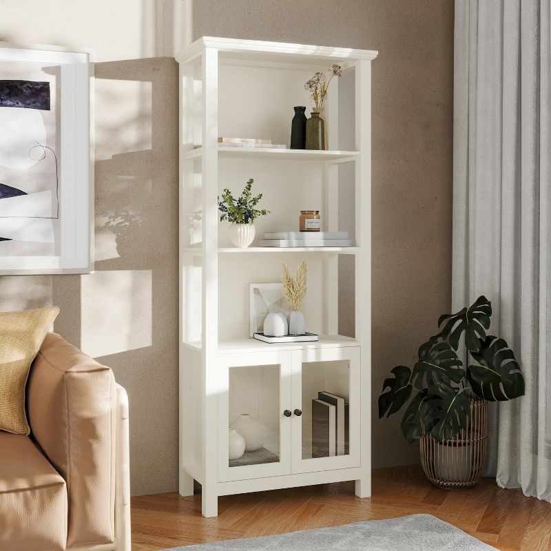Flash Furniture Stella Modern Farmhouse Wooden Bookcase and Storage Cabinet with Tempered Glass Doors and 3 Upper Shelves, 2 of 12