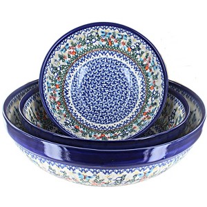Blue Rose Polish Pottery 1400 Vena 3 Piece Serving Bowl Set - 1 of 1