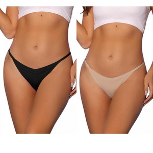 Allegra K Women's V-waisted Underwear Ruched Invisibles Breathable No Trace Thongs 2 Packs - 1 of 4