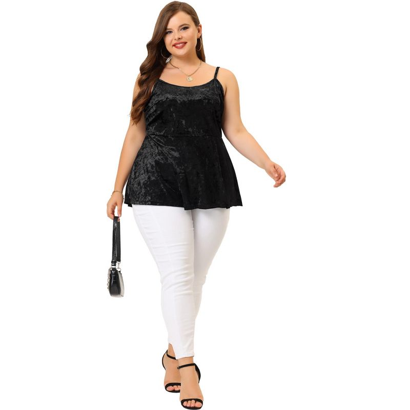 Agnes Orinda Women's Plus Size Velvet Adjustable Strap Peplum Camisole, 3 of 6