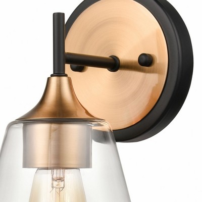 Satin Brass and Matte Black Clear Glass Vanity Light