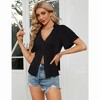 Women's Corduroy Short Sleeve Tops Deep V Neck Shirt Button Front Blouse Short Sleeve Tops Ruffle Blouse for Summer 2024 - image 4 of 4