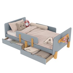 TopComfy Beds Full Size Platform Bed with Storage Drawers Solid Wood Beds Frame with Bed Guardrail for Bedroom, Gray, 78.74"*42.52"*23.23" - 1 of 4