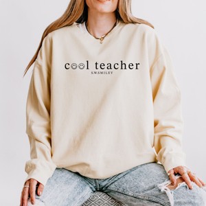 Simply Sage Market S.W.Smiley Cool Teacher  Lightweight Garment Dyed Sweatshirt - 1 of 4