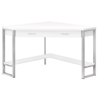 Monarch Specialties Computer Desk Home Office Corner Storage Drawers 42InchL Work Laptop Metal Laminate White Grey Contemporary Modern