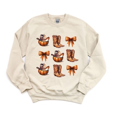 Simply Sage Market Women's Graphic Sweatshirt Coquette Pumpkin and Cowboy Boots
