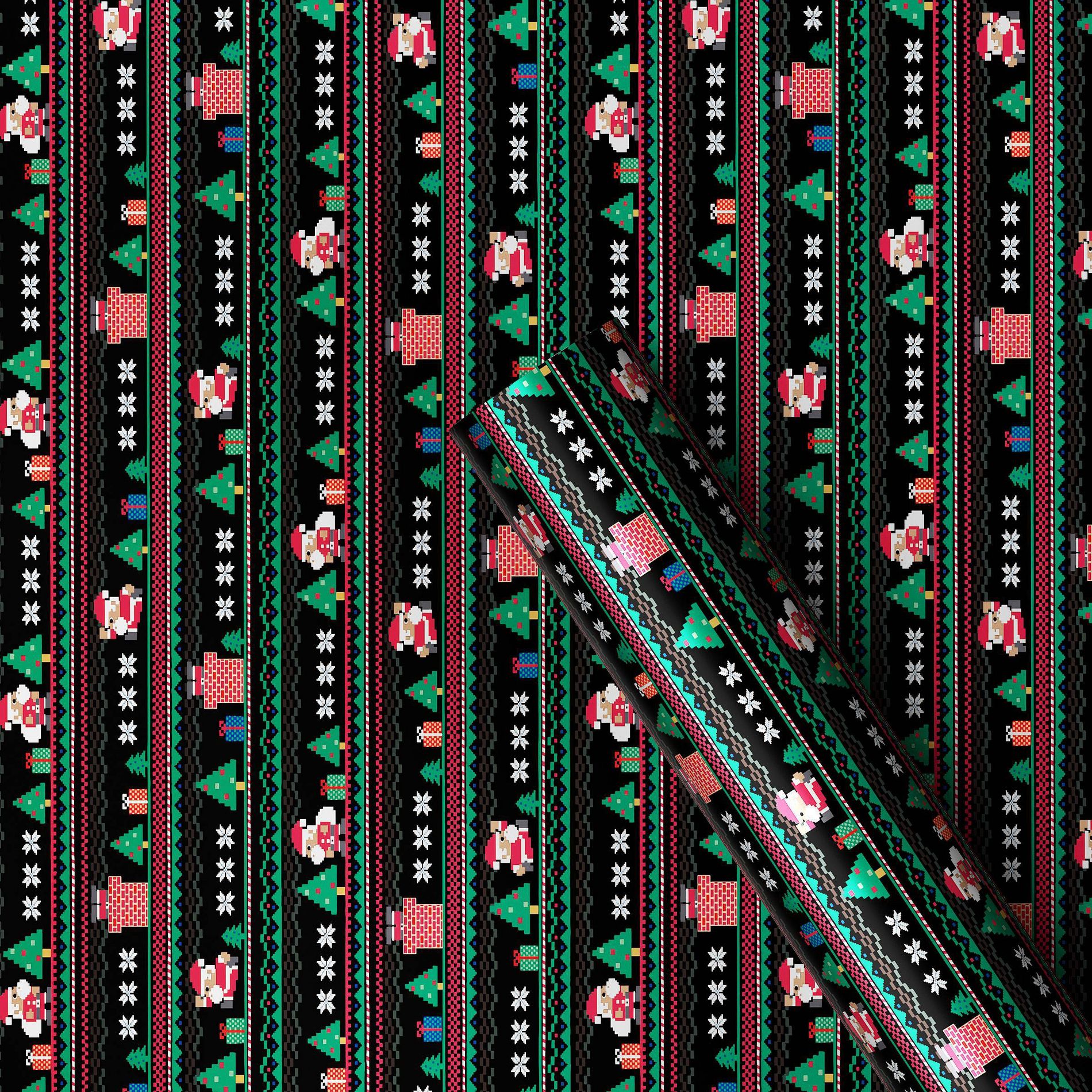 30" 50 sq ft Christmas Roll Wrap Sweater Pixel Print on Black - Wondershop™