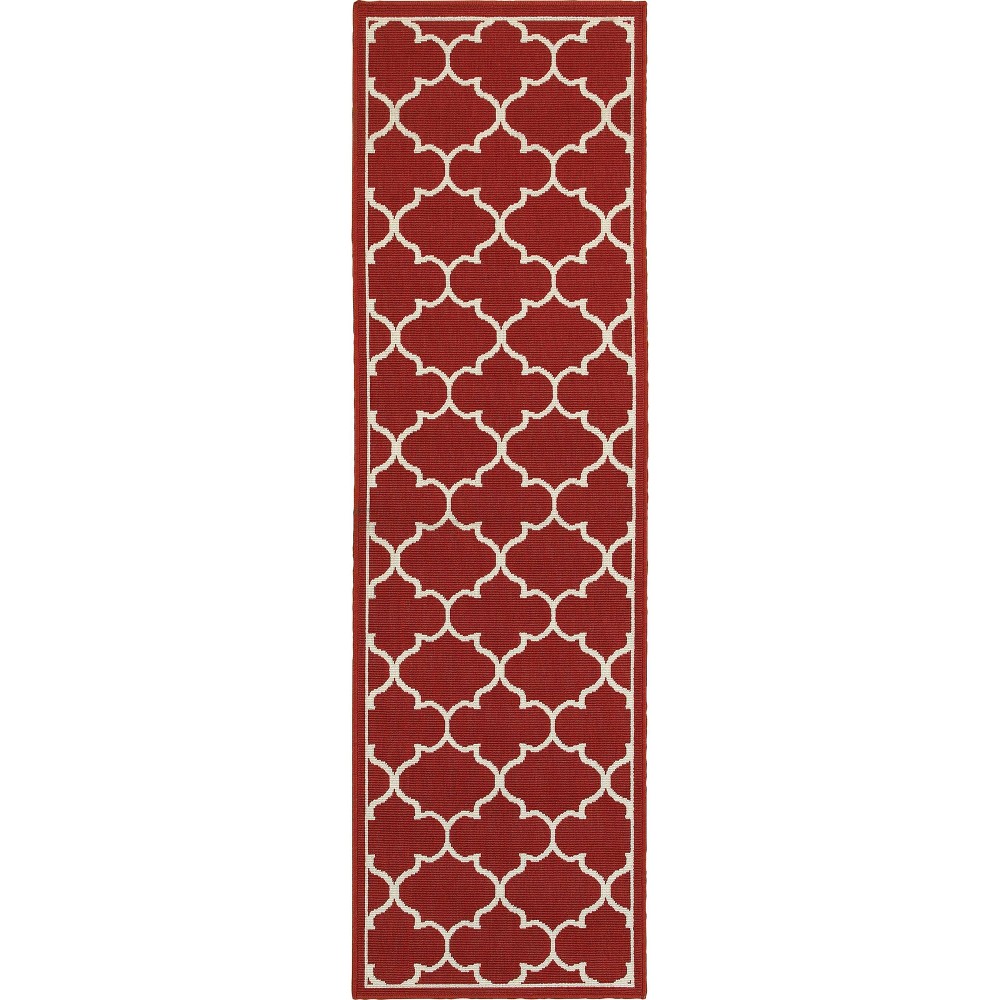 2'3''x7'6'' Marlowe Lattice Patio Rug Red/Ivory