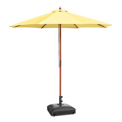 Yescom 9ft Solid Wood Outdoor Patio Umbrella with Base Included Parasol Wheels Stand for Bistro Market Garden Deck Yard Poolside