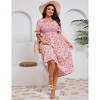 Clearlove Women's Plus Size Square Neck Puff Short Sleeve Self Tie Front A Line Dress - 4 of 4