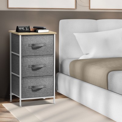 Beige 3-Drawer Compact Nightstand with Smooth Tabletop