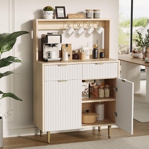 Fluted Sideboard Buffet Cabinet with Storage, Modern Coffee Bar Cabinet with Adjustable Shelves & 2 Drawers, Wood Buffet Console Table - 1 of 4