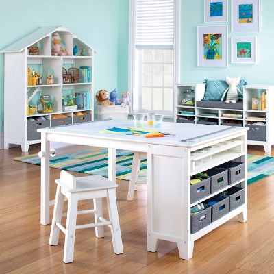 Creamy White Kids' Art Table and Stool Set with Storage