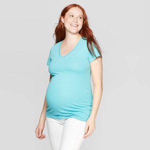 Maternity Short Sleeve Shirred V-Neck T-Shirt - Isabel Maternity by Ingrid & Isabel Florence Teal L, Women