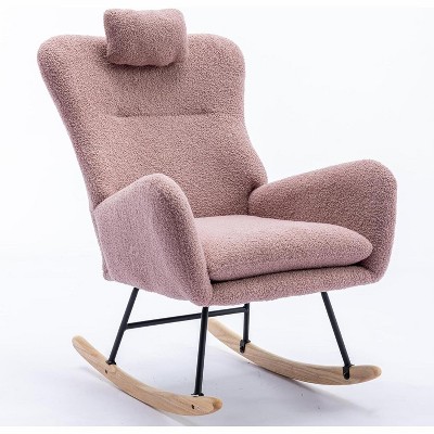 Acekool Boucle Rocking Chair - Plush Glider with High Back & Dual Side Pockets