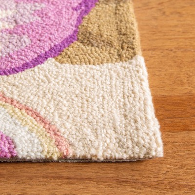 Ivory Floral Hand-Hooked Wool Area Rug, 2'6" x 8'