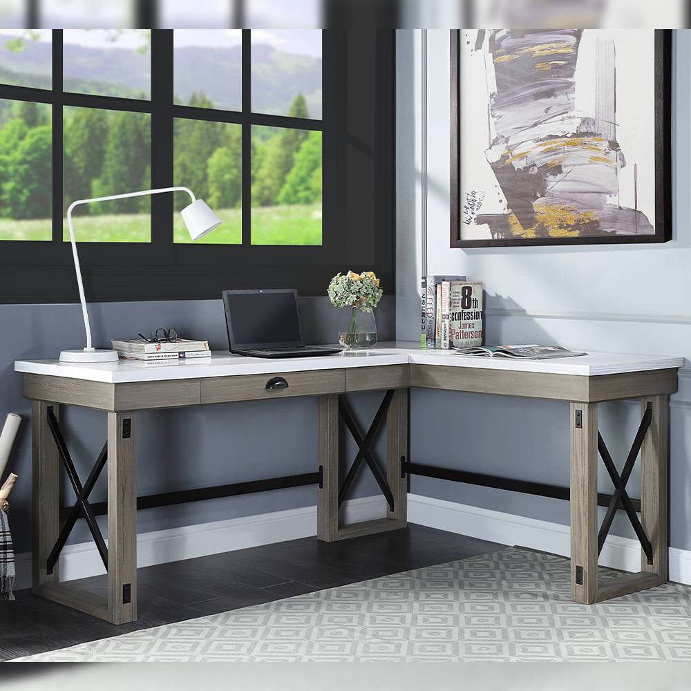 Photos - Office Desk 67" Talmar Marble Top Writing Desk Rustic Oak Finish - Acme Furniture