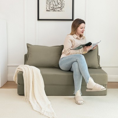 NicBex Modern Foldable Corduroy Loveseat Sofa with Removable Pillows, Minimalist 2-Seater Sofa for Living Room & Bedroom