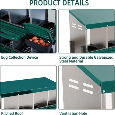 Green Galvanized Steel 8-Compartment Chicken Nesting Box
