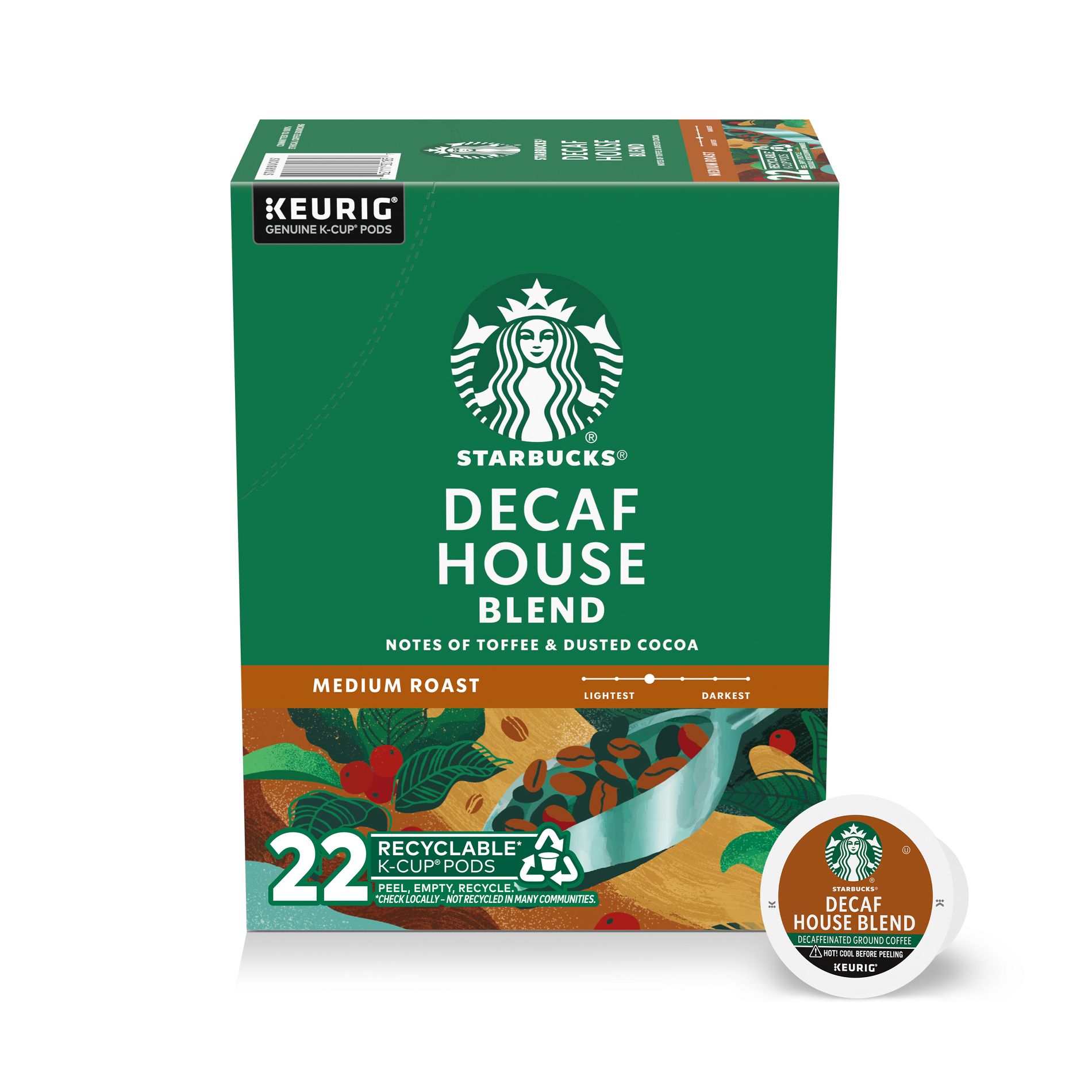 Starbucks House Blend Medium Roast Keurig K-Cup Coffee Pods - Decaf - 22ct