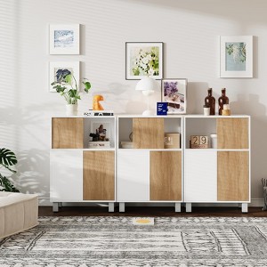 Storage Cabinet, Wooden Sideboard Buffet Cabinet with Sliding Doors - Adjustable Shelves Floor Standing for Bathroom Small Space Corner - 1 of 4